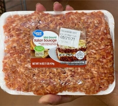 Great Value Mild Italian Ground Sausage packaging