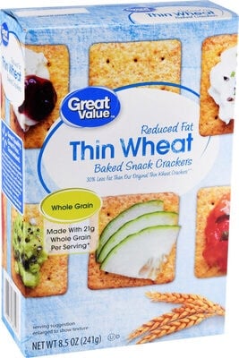 Great Value Thin Wheat Baked Snack Crackers packaging