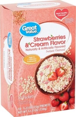 Great Value Strawberries & Cream Flavored Instant Oatmeal packaging