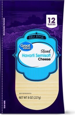 Great Value Gluten Free Deli Style Semisoft Sliced Havarti Cheese packaging