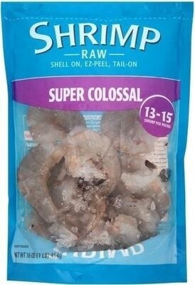 Great Value Ez Pool & Deveined Tail-On Super Colossal Raw Shrimp packaging