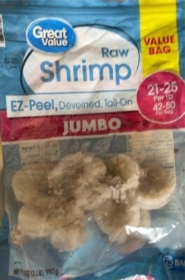 Great Value Ez-Peel & Deveined Tail-On Jumbo Raw Shrimp packaging