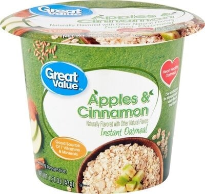 Great Value Apples & Cinnamon Flavored Instant Oatmeal packaging