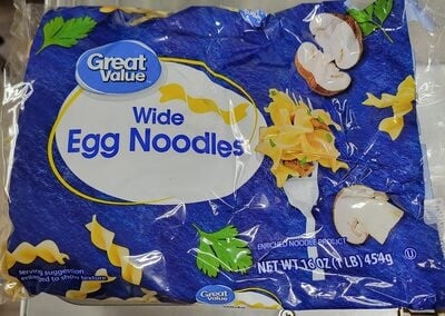 Great Value Enriched Noodle Product, Wide Egg Noodles package
