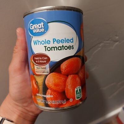 Great Value Whole Peeled Tomatoes package