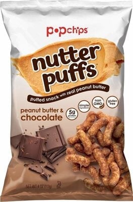 Popchips Peanut Butter & Chocolate Puffed Snack packaging