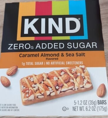 Kind Zero Caramel Almond & Sea Salt Flavored Bars package
