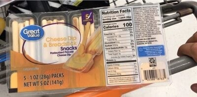 Great Value Cheese Dip & Breadstick Pasteurized Process Cheese Dip Snacks packaging