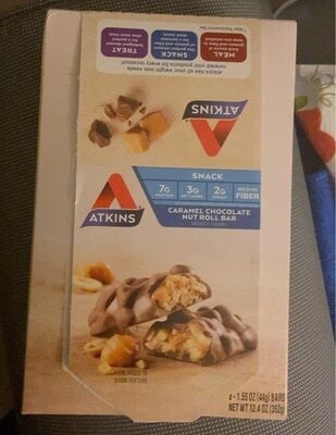 Atkins Caramel Chocolate Nut Flavored Snack Roll Bars package