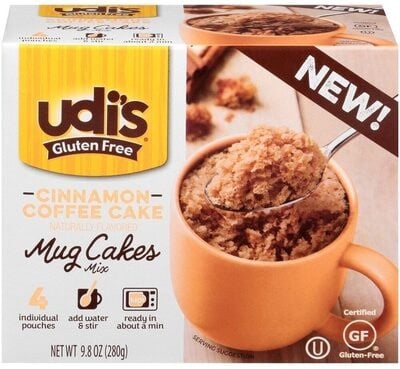 Udi's Gluten Free Cinnamon Coffee Cake Flavored Mug Cakes Mix package