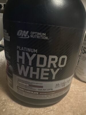 Optimum Nutrition Turbo Chocolate Flavored Platinum Hydro Whey Protein Powder Drink Mix packaging