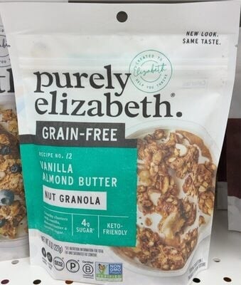 Purely Elizabeth. Vanilla Almond Butter Grain-Free Granola package