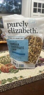 Purely Elizabeth. Vanilla Chocolate Chip Ancient Grain Granola packaging