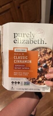 Purely Elizabeth. Classic Cinnamon With Prebiotic Fiber Superfood Oatmeal package