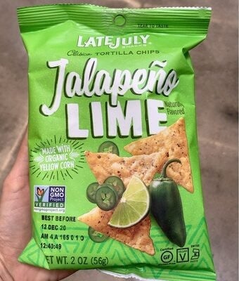 Late July Snacks, Jalapeno Lime Tortilla Chips Snack Bag package