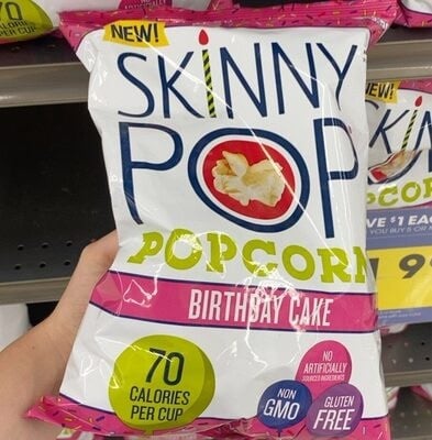 Skinny Pop Popcorn Birthday Cake packaging