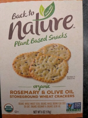 Back To Nature Rosemary & Olive Oil Organic Stoneground Wheat Crackers packaging