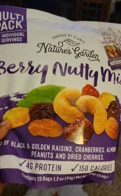 Nature's Garden Berry Nutty Mix A Blend Of Black & Golden Raisins, Cranberries, Almonds, Cashews, Peanuts And Dried Cherries package