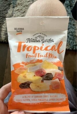 Nature's Garden Tropical A Blend Of Banana Chips, Raisins, Dried Papaya, Dried Pineapple, Dried Coconut Fruit Trail Mix package