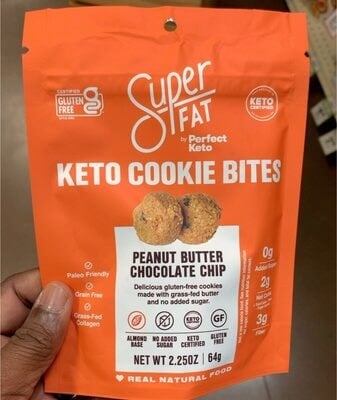 Perfect Keto Peanut Butter Chocolate Chip Keto Cookie Bites packaging