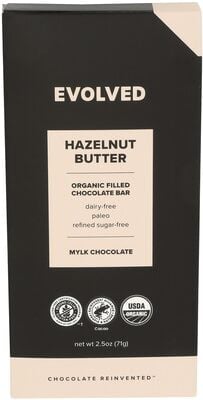 Evolved Hazelnut Butter Filled Mylk Chocolate Bar package