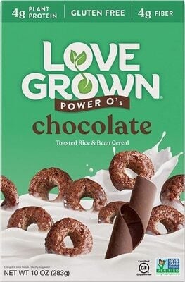 Love Grown Chocolate Toasted Rice & Bean Cereal packaging