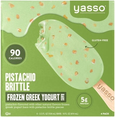 Yasso Pistachio Brittle Flavored Greek Yogurt Bars packaging