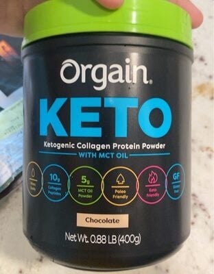 Orgain Keto Collagen 10 G Hair, Skin, Nail & Joint Support Powder, Chocolate packaging