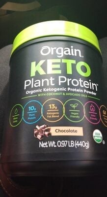 Orgain Keto Plant Protein 10 G Powder, Chocolate packaging