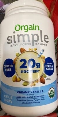 Orgain Organic Simple Plant Protein 20 G Nuts & Seeds Protein Powder, Creamy Vanilla packaging