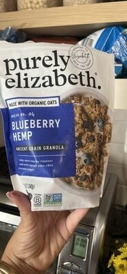 Purely Elizabeth. Ancient Grain Granola., Blueberry Hemp package