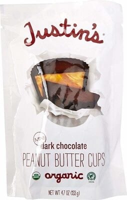 Justin's Dark Chocolate Organic Mini Peanut Butter Cups packaging