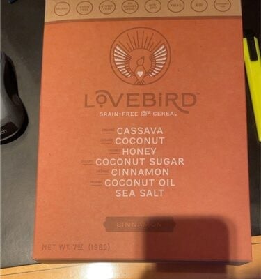 Lovebird Cinnamon Cereal packaging