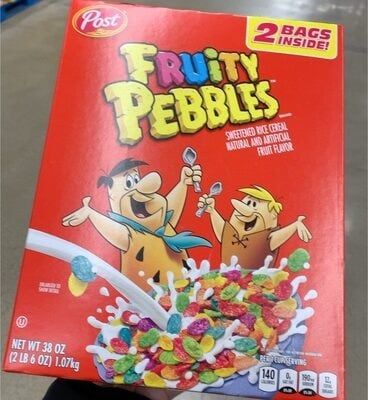 Post Fruit Flavor Sweetened Rice Cereal packaging