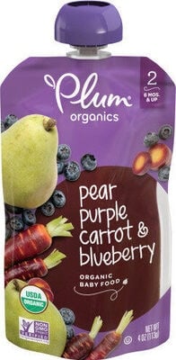 Plum Organics Stage 2 Organic Pear, Prpl Crrt & Bluberry Pch package