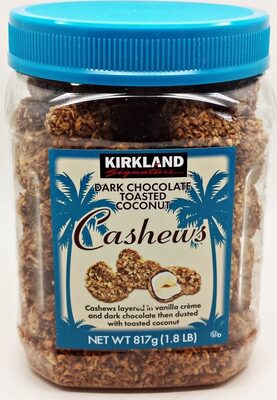 Kirkland Signature Flavored Cashews, Dark Chocolate Toasted Coconut, Dark Chocolate Toasted Coconut packaging